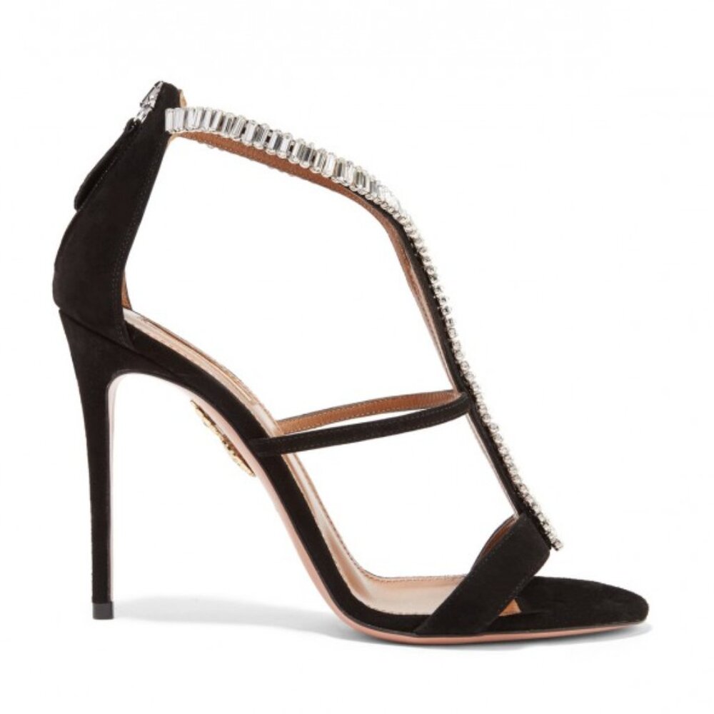 Aquazzura Constance Crystal 105mm Sandals 37 1/5 Black - Picture 3 of 10